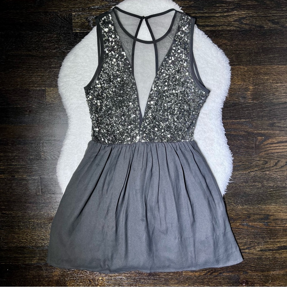 Forever 21 Black Sequin and Mesh Cocktail Dress Medium